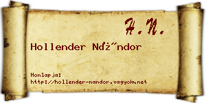 Hollender Nándor névjegykártya